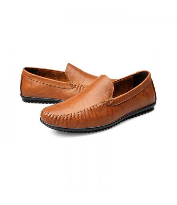 Men Loafers Casual Moc Toe Genuine Leather Shoes