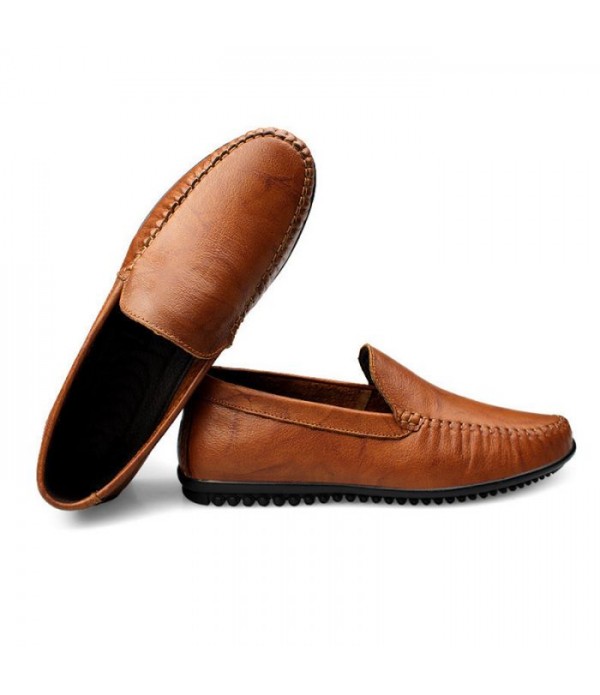 Men Loafers Casual Moc Toe Genuine Leather Shoes