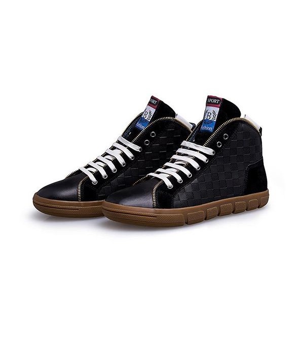 Men Sneakers High Top Leather Fabric Classic Comfort Shoes