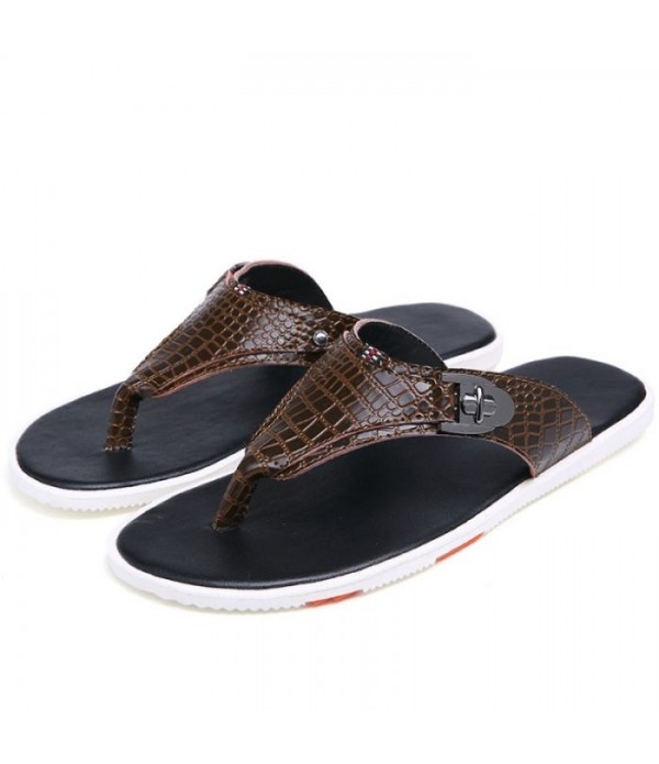 Men's Flip-Flops Comfortable Leather Beach Sa...