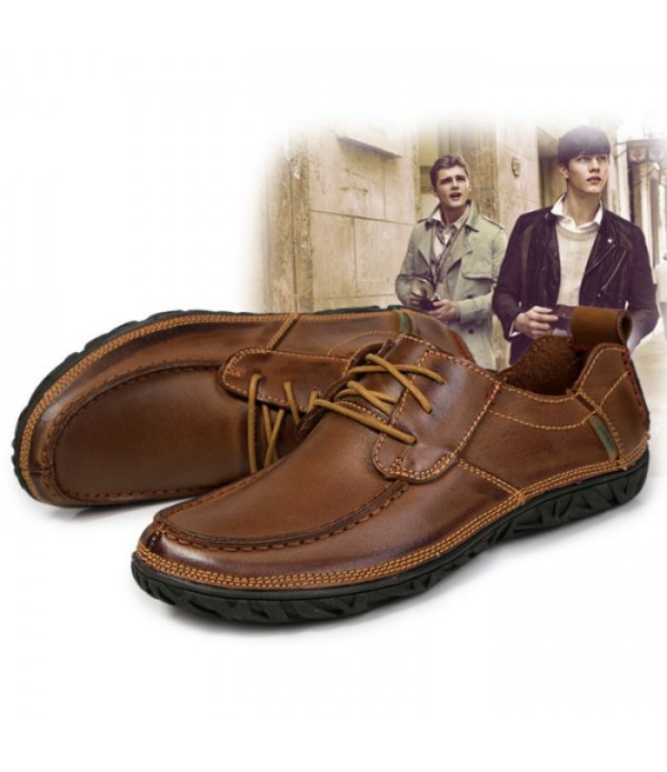 Men's Round Toe Handmade Genuine Leather Casual Shoes