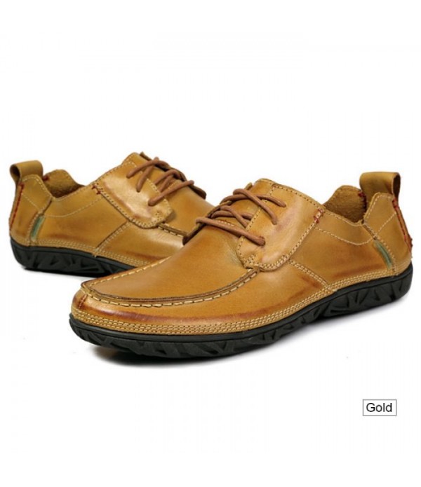 Men's Round Toe Handmade Genuine Leather Casual Shoes