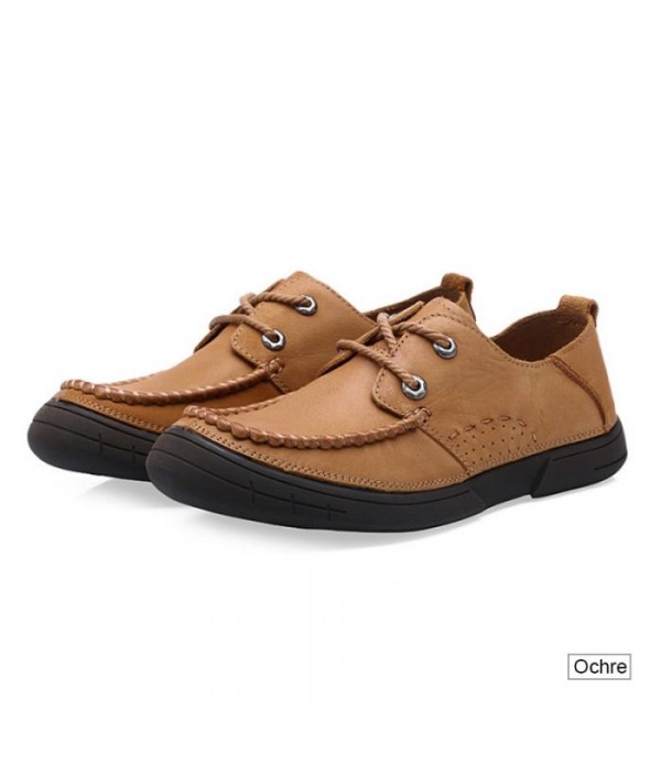 Men's Round Toe Lace-Up Handmade Casual Leather Shoes