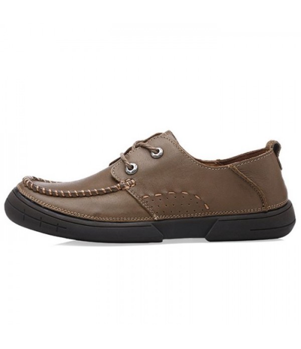 Men's Round Toe Lace-Up Handmade Casual Leather Shoes