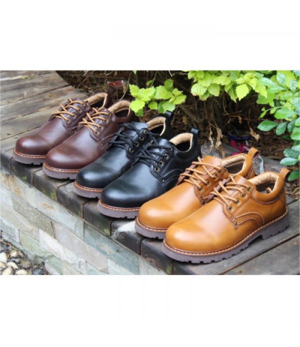 Men's Plush Lined Lace Up Genuine Leather Work Shoes