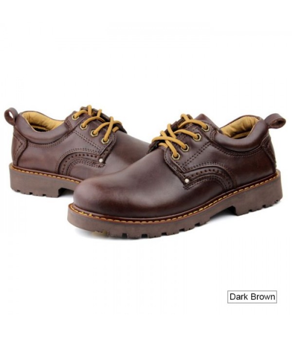 Men's Plush Lined Lace Up Genuine Leather Work Shoes