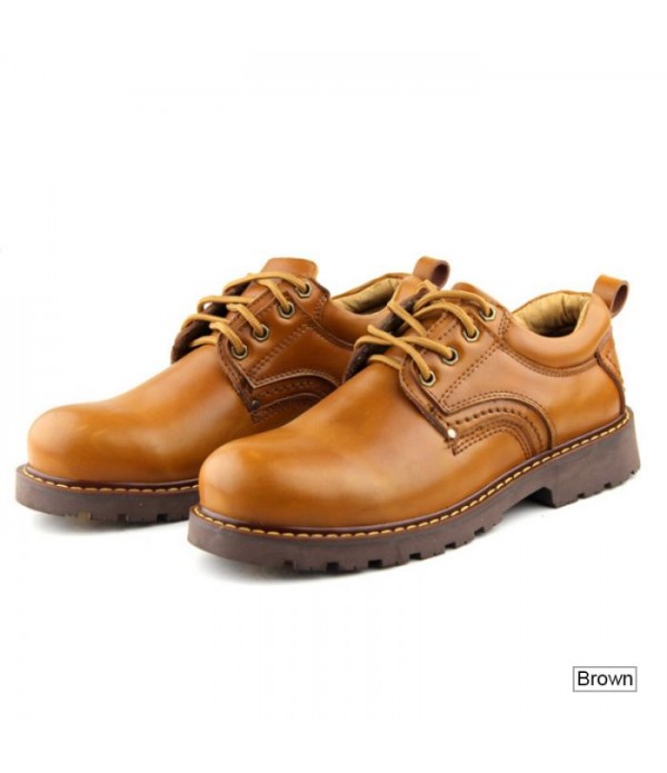 Men's Plush Lined Lace Up Genuine Leather Work Shoes