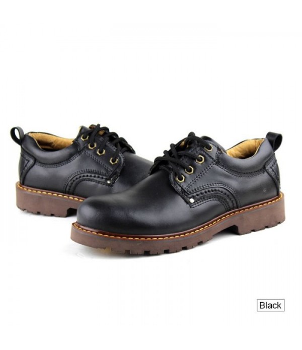 Men's Plush Lined Lace Up Genuine Leather Work Shoes