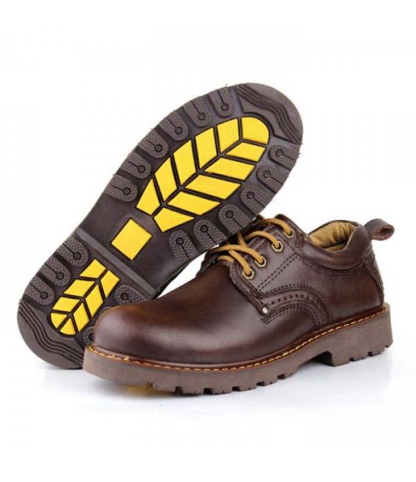 Men's Plush Lined Lace Up Genuine Leather Work Shoes