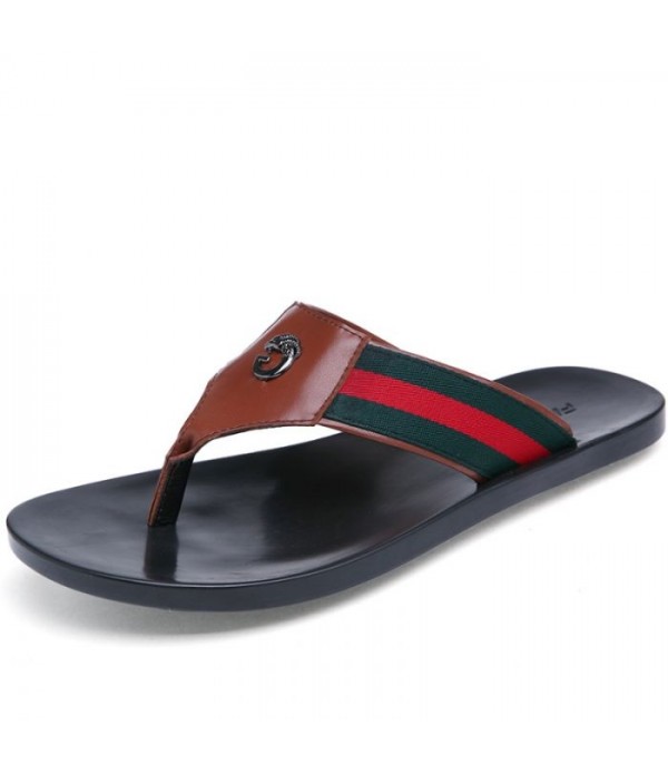 Men's Comfortable Leather Flip Flops Beach Sandals