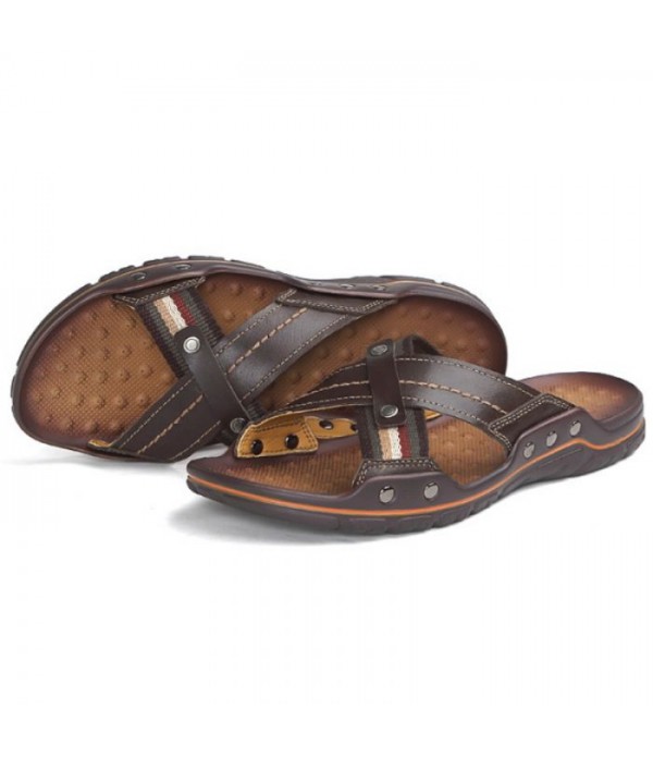 Men's Comfort Leather Cross Strap Slide Sandals