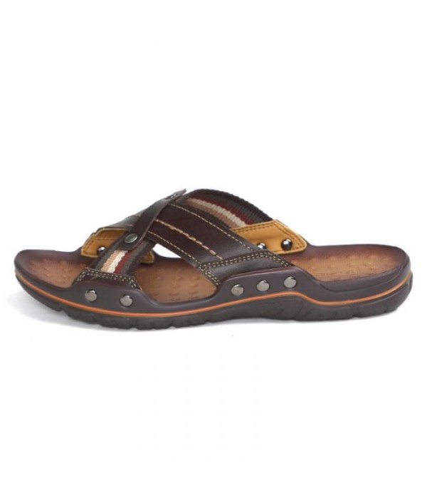 Men's Comfort Leather Cross Strap Slide Sandals