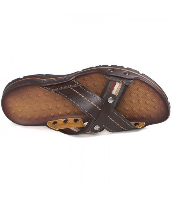 Men's Comfort Leather Cross Strap Slide Sandals