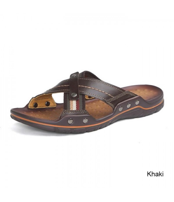 Men's Comfort Leather Cross Strap Slide Sandals