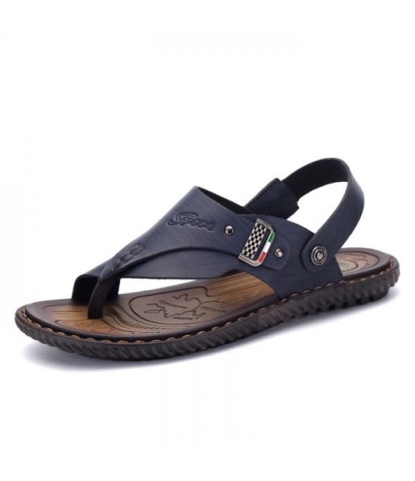 Men's Leather Flip Flops Thong Sandals With B...