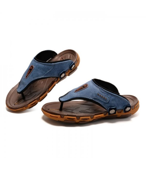 Men's Comfortable Leather Flip Flops Beach Sa...