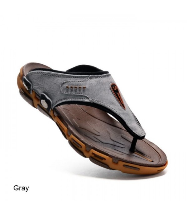 Men's Comfortable Leather Flip Flops Beach Sandals For Fishing Boating