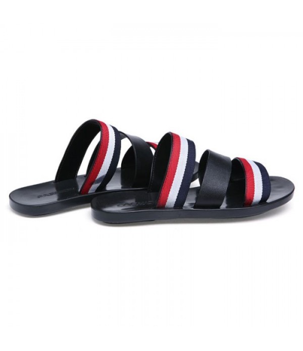 Men's Triple Strap Comfort Leather Slide Sandals