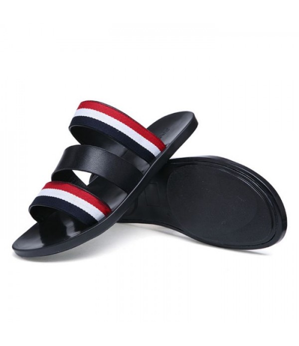 Men's Triple Strap Comfort Leather Slide Sandals