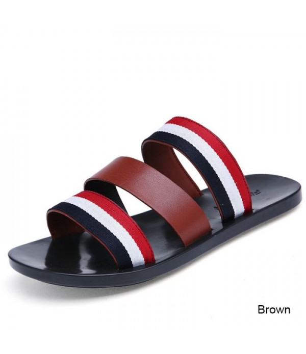 Men's Triple Strap Comfort Leather Slide Sandals