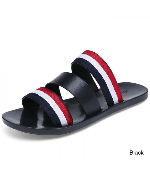 Men's Triple Strap Comfort Leather Slide Sandals