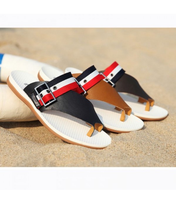 Men's Comfort Leather Flip Flops Beach Sandals