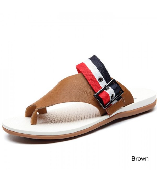 Men's Comfort Leather Flip Flops Beach Sandals