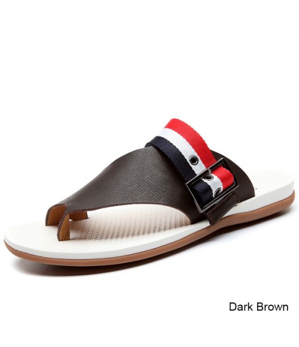 Men's Comfort Leather Flip Flops Beach Sandals