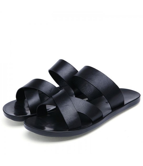 Men's Comfortable Leather Slides Beach Sandal...