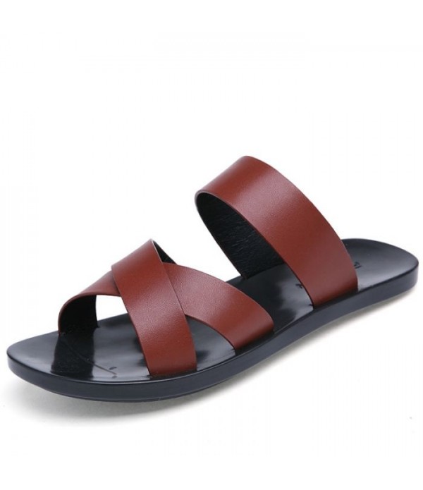 Men's Comfortable Leather Slides Beach Sandals