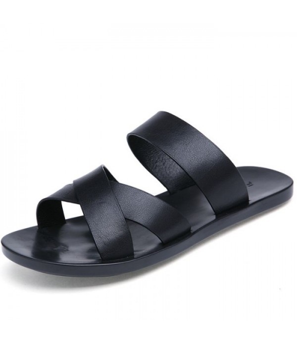 Men's Comfortable Leather Slides Beach Sandals