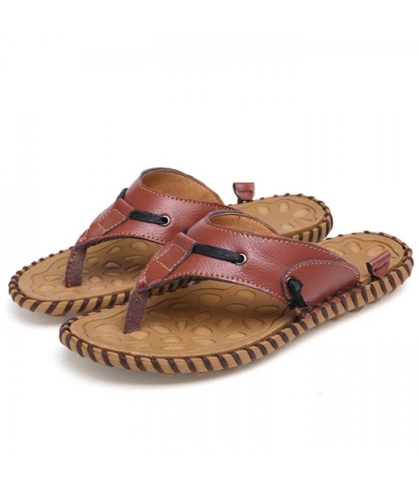 Men's Comfort Leather Summer Beach Flip Flops