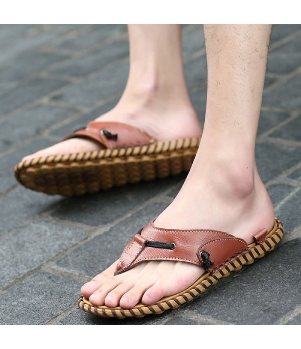 Men's Comfort Leather Summer Beach Flip Flops