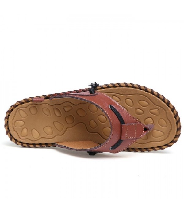 Men's Comfort Leather Summer Beach Flip Flops