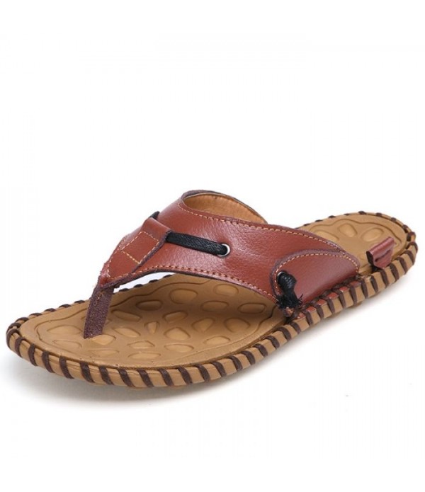 Men's Comfort Leather Summer Beach Flip Flops