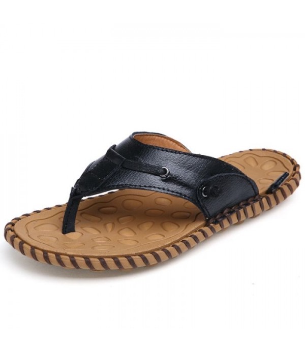 Men's Comfort Leather Summer Beach Flip Flops