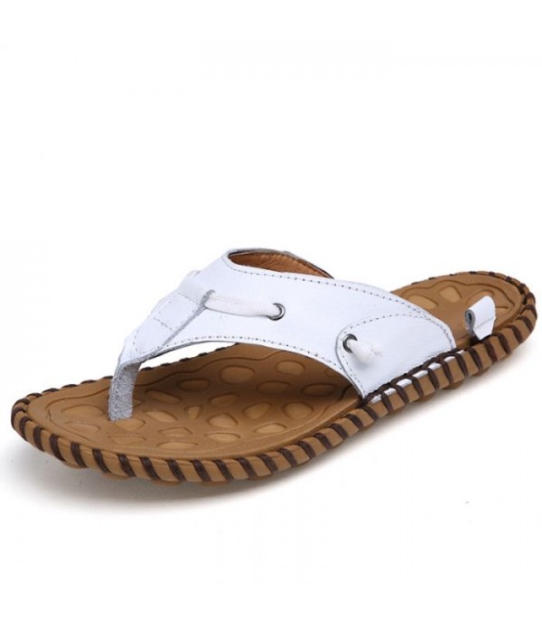 Men's Comfort Leather Summer Beach Flip Flops