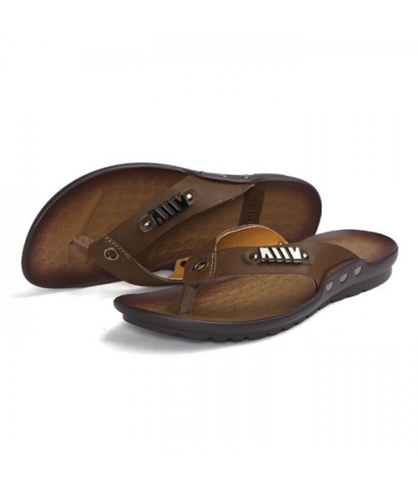 Men's Comfort Leather Beach Flip Flop Sandals