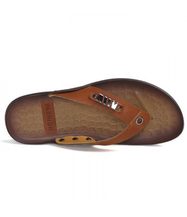 Men's Comfort Leather Beach Flip Flop Sandals