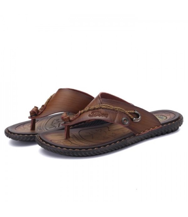 Men's Comfort Leather Flip Flops Thong Sandal...