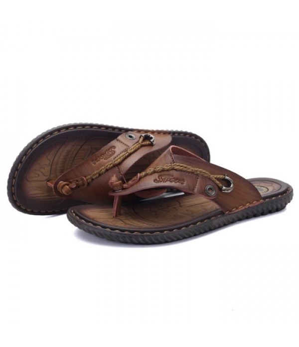 Men's Comfort Leather Flip Flops Thong Sandals