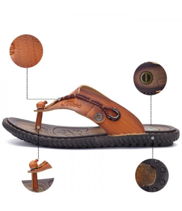 Men's Comfort Leather Flip Flops Thong Sandals