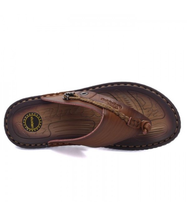 Men's Comfort Leather Flip Flops Thong Sandals