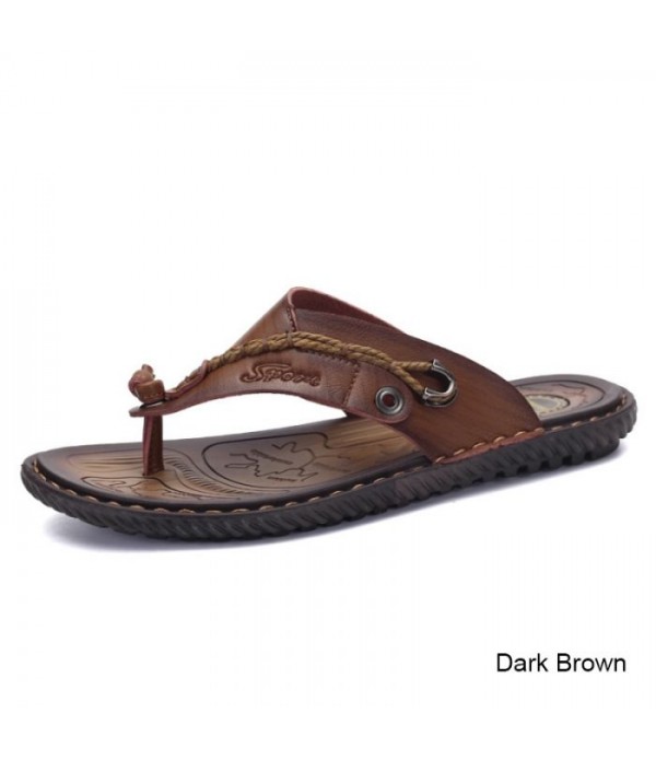 Men's Comfort Leather Flip Flops Thong Sandals