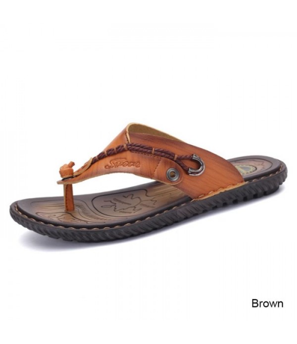 Men's Comfort Leather Flip Flops Thong Sandals