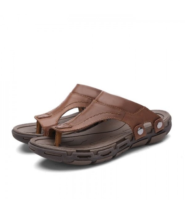 Men's Leather Beach Flip Flops Thong Sandals