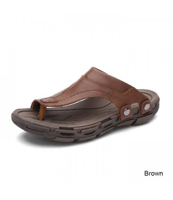 Men's Leather Beach Flip Flops Thong Sandals