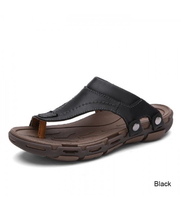 Men's Leather Beach Flip Flops Thong Sandals