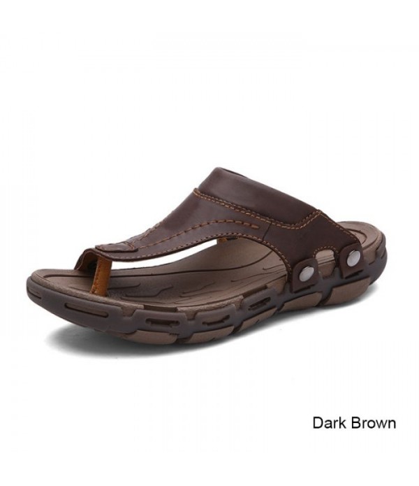 Men's Leather Beach Flip Flops Thong Sandals