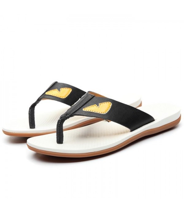 Men's Leather Flip Flops Summer Beach Slipper...